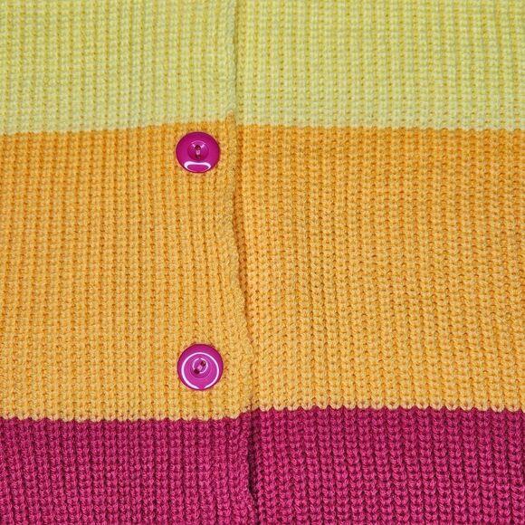 Rainbow Stripe Applique Heart Boring V-Neck Long Sleeve Knit Cardigan Sweater - Picture 4 of 10